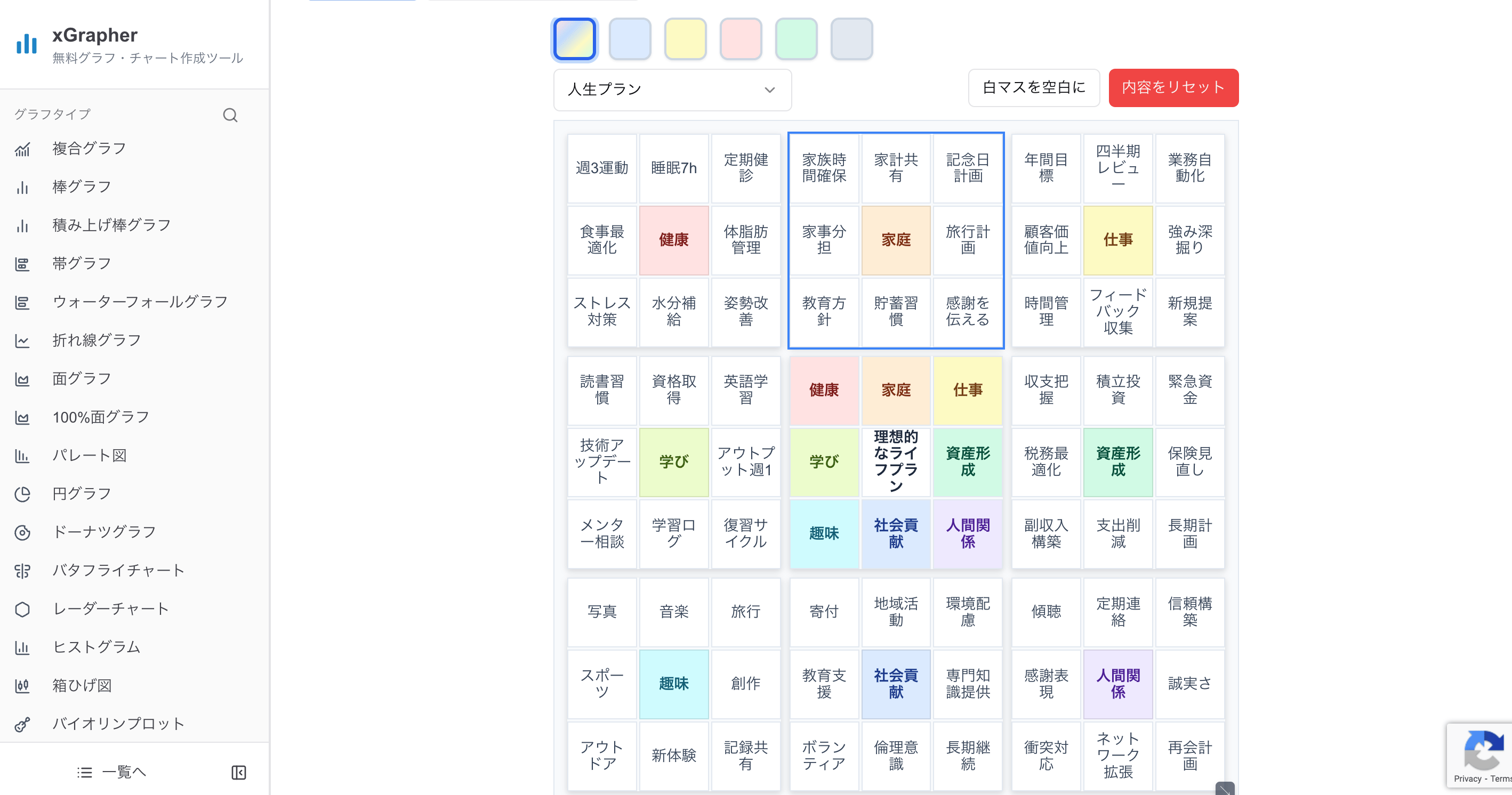 xGrapherのマンダラチャート作成画面